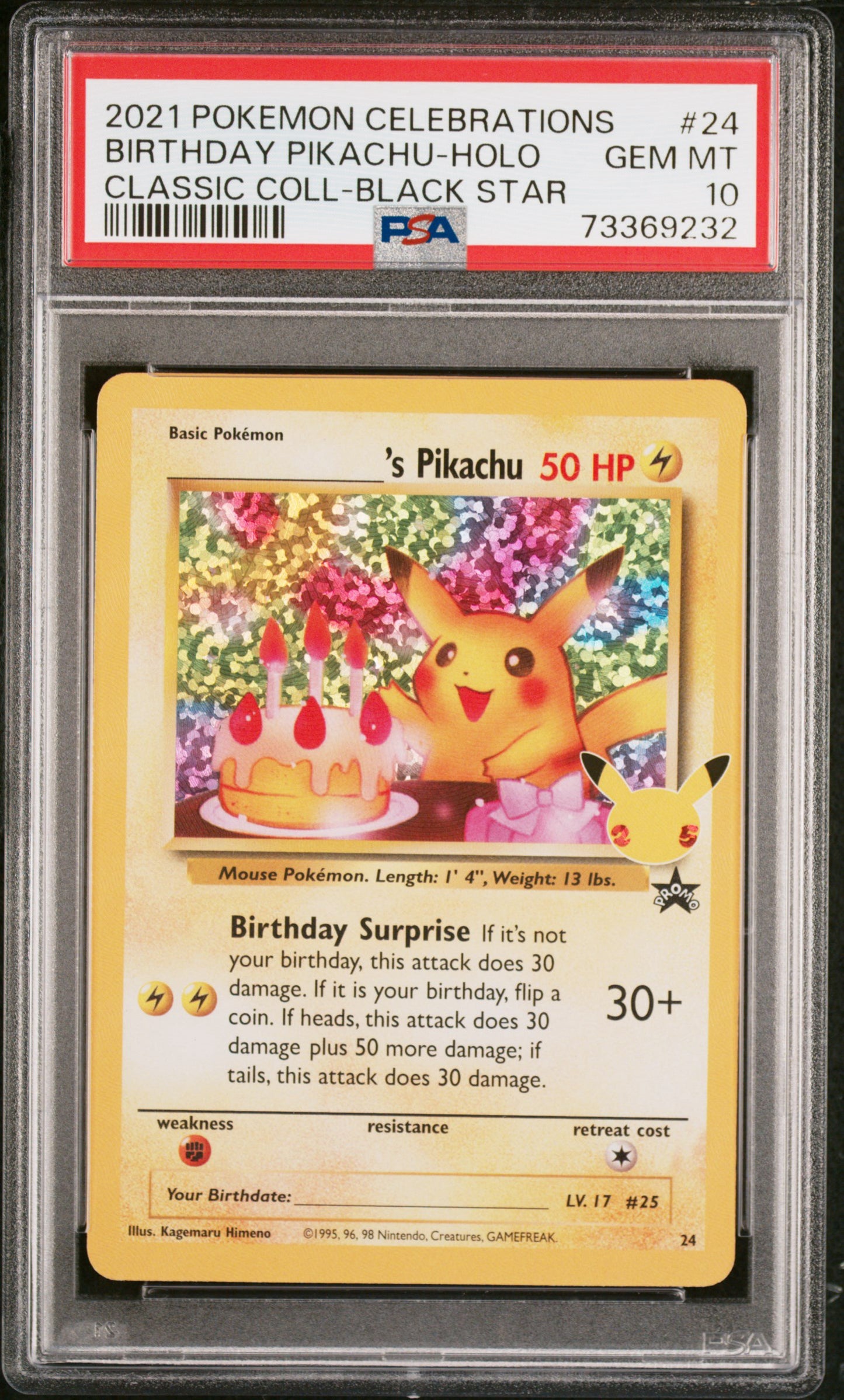 Birthday Pikachu - Celebrations (#24) PSA Gem Mint 10 ๐