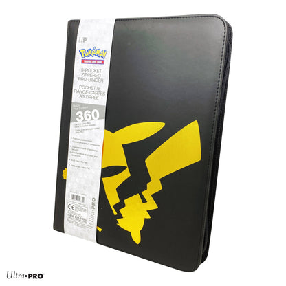 Black and yellow card binder with Pokémon logo on a white background