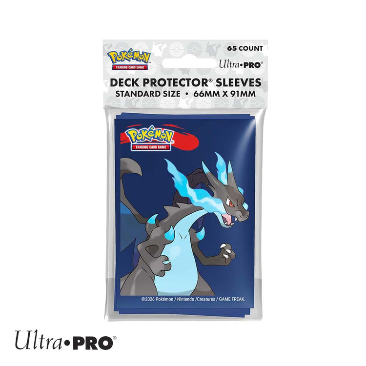 Pack of Ultra Pro Pokémon Deck Protector Sleeves with a Charizard design on a blue background.