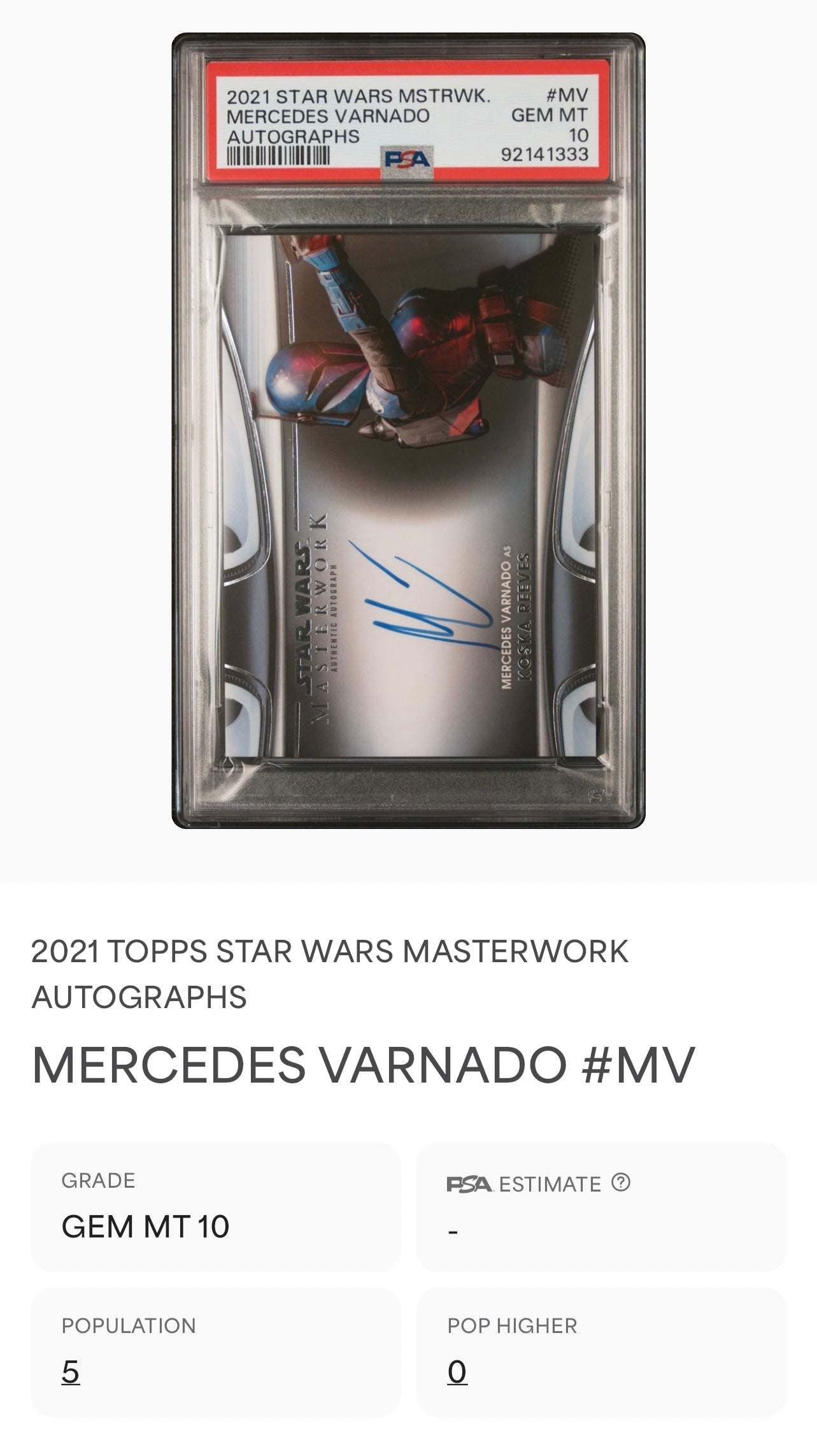 Mercedes Varnado as Koska Reeves, Autographed (Star Wars Masterwork 2021) - POP 5!