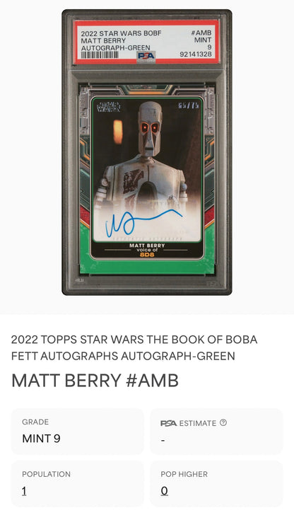 Matt Berry voice of 8D8 #65/75, Autographed (Book of Boba Fett 2022) PSA 9