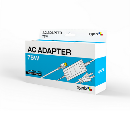 Box of xyab wii u console AC adapter 75W on a white background