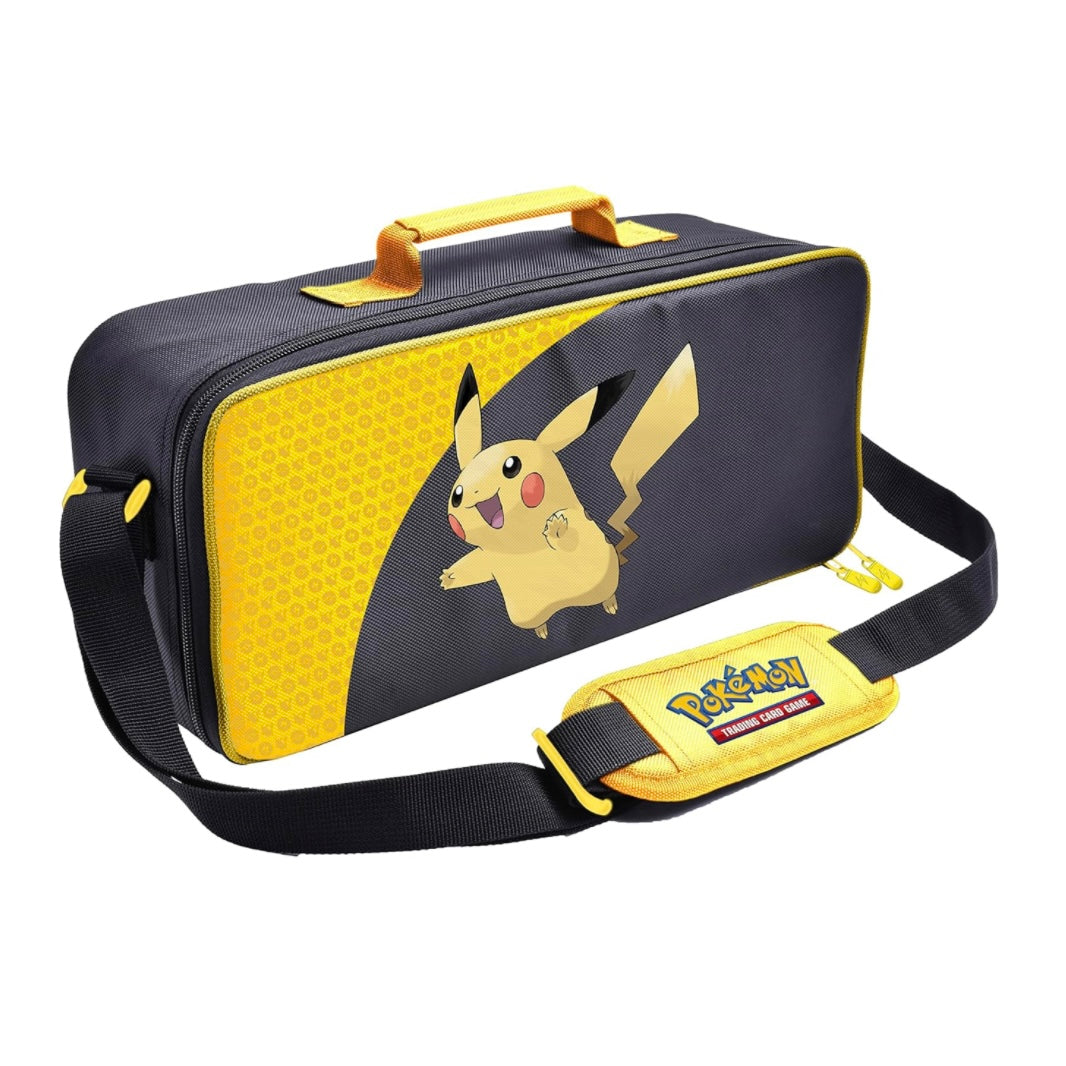 Black and yellow carrying case with Pikachu design on a white background