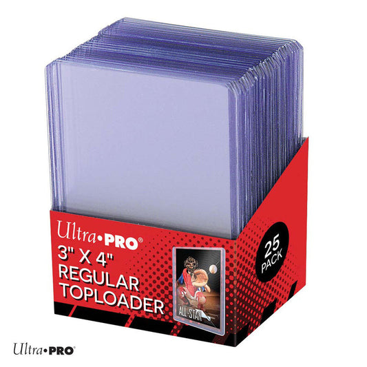 Box of Ultra Pro 3x4 regular toploader with 25 packs on a white background